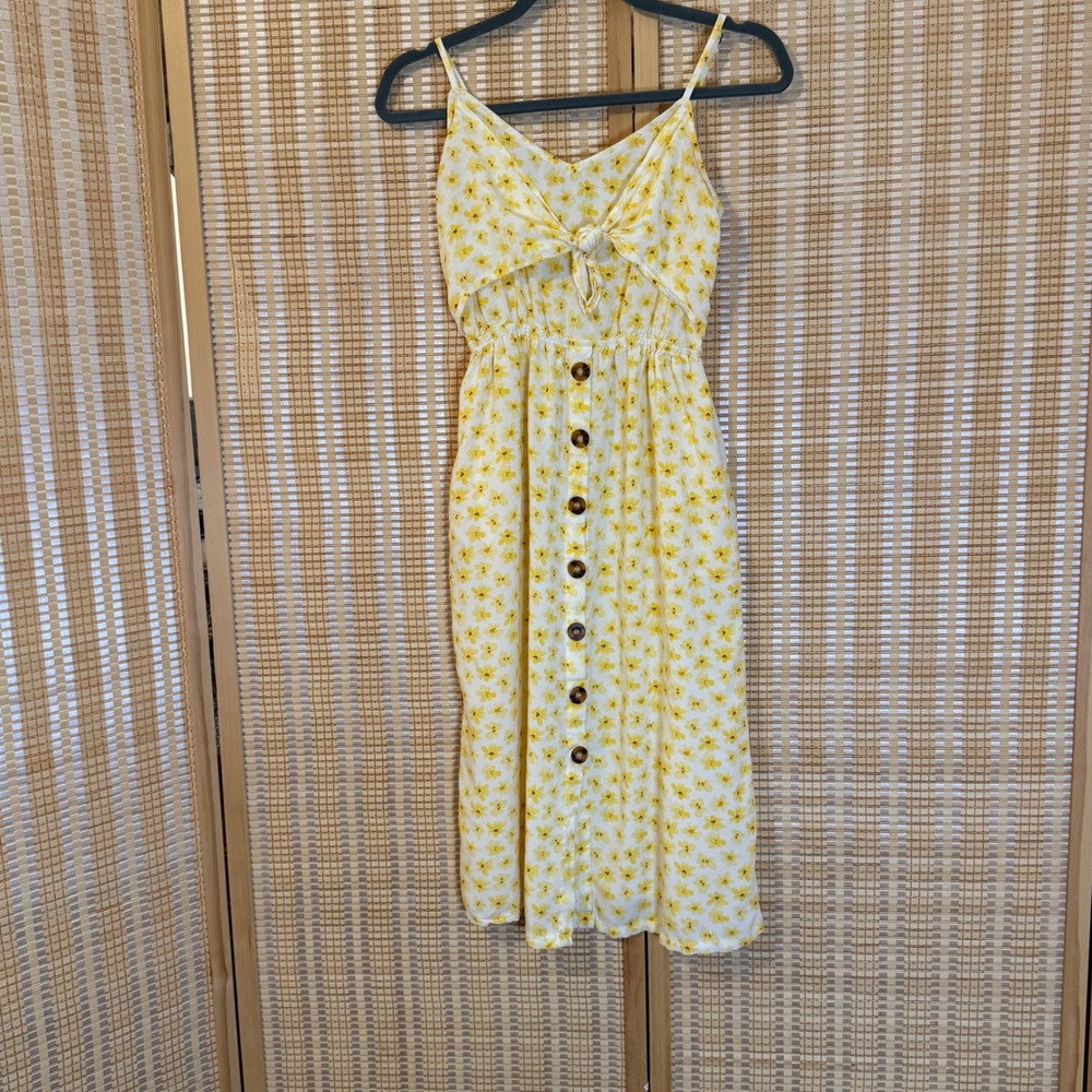 Mimi Chica Yellow Floral Tie Front Button Down Midi Sundress S Cottagecore Fairy